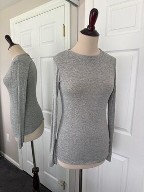 Trouve Sheer Layering Tee Grey Heather Long Sleeve Crew
